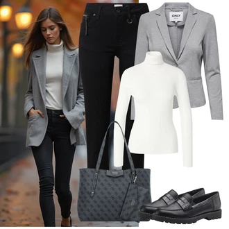 Usnje outfit mit Temno modra/Siva/Temno siva/Modra Nakupovalna torba/Poslovna torba/Vrečka za prenašanje/Torba za čez ramo/Pisarniška torba/Torba za čez ramo/Nakupovalka Guess "praktičen jesenski videz"