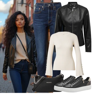 outfit mit Bež/Črna Superga Superge z Bleščicami/Usnjene superge/Superge Nizka/Plato-Sneaker/Ozka Superga/Superge Luknjasta/Superge Z Bočno Zadrgo Tamaris "praktičen jesenski videz"