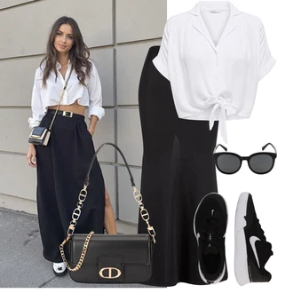 Elegantní Outfit s ?edá/Bílá/Krémová Halenka a Tunika/Halenka Móda Pro Plno?tíhlou Only "Praktický Vzhled"Look: Styl, Klasické, Elegantní, Cool, Krásný, Old Money