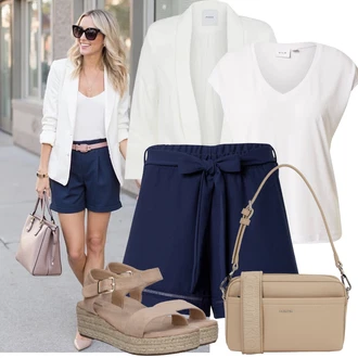 Midi Outfit s Bílá/Krémová Tričko/Jednoduchý top/Tričko s vodopádovým výstřihem/Muskulární Tričko/Košilový top/Tričko s krátkým rukávem/Krátký top/Tričko s grafikou/Pánské boty/Zavinovací Tričko Vila "Stylový vzhled pro volný čas"
