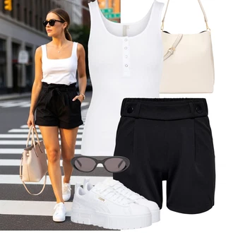 Outfit s Bílá/Krémová Tílko/Halenka Bez Rukávů/Tričko s grafikou/Pánské boty Pieces "Lehký outfit"