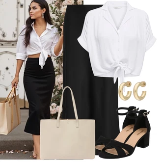 Outfit s Šedá/Bílá/Krémová Halenka a Tunika/Halenka Móda Pro Plnoštíhlou Only "Stylový vzhled pro volný čas"