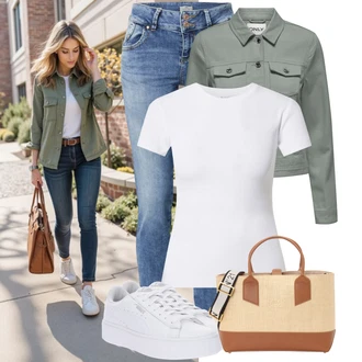 Outfit s Krémová/Bílá/Šedá Tričko/Jednoduchý top/Mužské běžecké boty/Fancy tričko/Funkční tričko/Síťované tričko/Tričko s krátkým rukávem/Sportovní tričko Edited "Stylový vzhled pro volný čas"