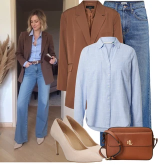 Outfit s Světle modrá/Modrá Džín s Širokou Nohavicí/Džíny Volného Střihu/High Waist Džínové Kalhoty/Džíny s Rozparkem/Zvonové Džíny/Džíny Culottes/Vintage džíny Only "Stylový vzhled pro volný čas"