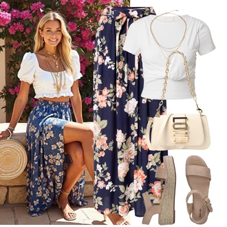 Outfit sa Smeđa/Bež Sandale Dianette Sandala/Sandala na čičak/Sandala s T Remenom/Rimska sandala/Ribarska sandala About You "Outfit na léto"