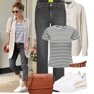 Outfity pro léto Chytrý příležitostný Svatba s Šedá/Bílá/Béžová Nízká Teniska/Teniska na platformě Puma "sommer outfit"Look: Estetika, Ležérní, Extravagantní, Hip Hop, Venkovní, Skater, Chytrý příležitostný, Sportovní, Steampunk, Unisex, Narozeniny, Pohřeb, Koncert, Škola, Svatba