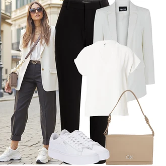 Léto Outfit s Černá/Červená B.young, Šedá/Bílá/Světle modrá/Světle zelená/Krémová/Khaki/Béžová Pieces, Bílá/Krémová Tričko & Top Móda Pro Plnoštíhlé/Halenka Móda Pro Plnoštíhlou/Tunika JdY, Bílá Nízká Teniska/Teniska s dírkovaným vzorem/Úzká teniska/Teniska na platformě Puma "Outfit na Léto"