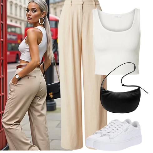 Kombinace Béžová/Oranžová/Hnědá/Khaki Plisovaná kalhoty/Kalhoty s Vysokým Pasem/Lněné Kalhoty/Marlene Kalhoty/Palazzo Kalhoty/Tradiční Kalhoty/Široká Kalhoty/Kalhoty s nášivkou uprostřed/Kalhoty se Štěrbinou/Mušelínové kalhoty Leger by Lena Gercke