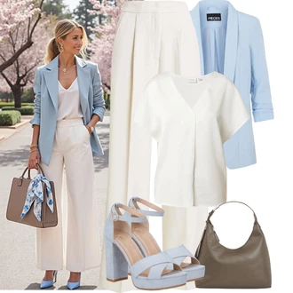 Outfit sa Svjetloplava/Plava cipela s remenom/Ljetna Cipela/Sandale Sandala s petom/Sandala na Petu/Salonka & Visoki Pet/sandala s platformom/Sandalice s blok petom About You "Outfit na léto"