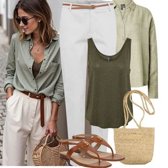 Basketbal Outfit s Žlutá/Béžová/Hnědá/Khaki Košíková taška/Pletená taška/Pletená Taška/Prošívaná taška Pull&Bear "letní outfit"Look: Basketbal