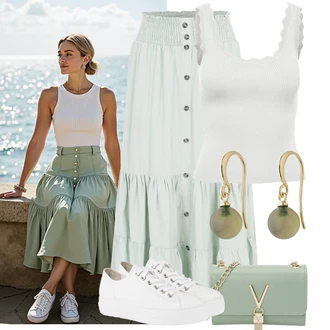 Outfit s Bílá/Tmavě zelená/Zelená/Béžová Náušnice Visací/Přívěsek do ucha Pilgrim "Outfit na léto"