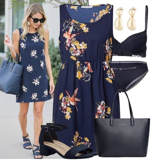 Outfity pro léto Svatební host s Tmavě modrá Pouzdrové Šaty/Šaty s Kapsou/Ležérní Šaty/Šaty S Potiskem/Letní Šaty/Šaty Bez Rukávů About You "Sommerliche Bekleidung"
