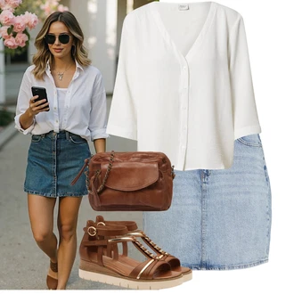 Outfit sa Bež/Krem/Bijela/Kaki/Siva Bluza i Tunika Tunika/Bluza Veći Broj JdY "Ljetno cvijeće"