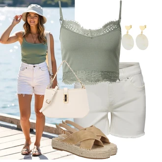Outfit sa Bež/Smeđa Sandale Espadrila sandala/Espadrila mula About You "Ljetno cvijeće"