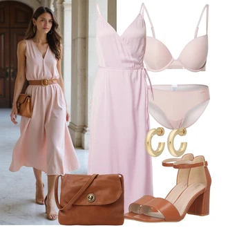 Outfit sa Narandžasta/Smeđa Sandale Sandala na Petu/Sandalice s blok petom/Sandala s petom About You "Ljetno cvijeće"