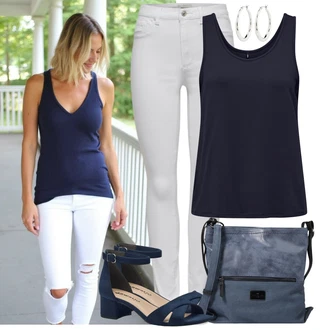 Výstřih kolem krku Outfit s Tmavě modrá/Modrá Jednoduchý Top/Krátký Top/Halenka Bez Rukávů/Top bez ramínek/Tílko/Tričko s grafikou Only "Vzhled casual"