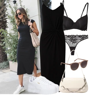 Outfit s Černá/Růžová Pánské boty ve velikosti 11/Podprsenka Balconette/Zmenšující Podprsenek/Bezdrátová podprsenka/Vyztužený podprsenek/Podprsenka Bez Kostic/Podprsenka s kosticemi/Push-Up Podprsenka HUNKEMÖLLER, Černá/Béžová/Růžová Tanga/Kalhotky/Průhledná kalhotka/Tanga/Brazilské Kalhotky/Klasické kalhotky/Průsvitná kalhotka Calvin Klein underwear, Černá Žerzejové Šaty/Šaty v Délce do Lýtka/Dlouhé pletené šaty/Šaty S Rovným Střihem/Asymetrické Šaty/Šaty s Holým Zády/Midi Šaty/Šaty s Rozparkem Edited "Vzhled casual"