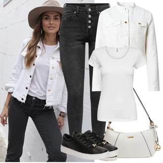 outfit mit Siva/Krem/Srebrna/Bela Majica s kratkimi rokavi/Majica/Klasična Dolžina/Moški tekaški copati/Casual Majica/Funkcijska Majica/Športna majica Only "stajliš jesenska oprava"