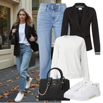 outfit mit Krem/Bela/Bež Ozka superga/Usnjene superge/Superge Z Bočno Zadrgo/Superge Nizka Tommy Hilfiger "stajliš jesenska oprava"