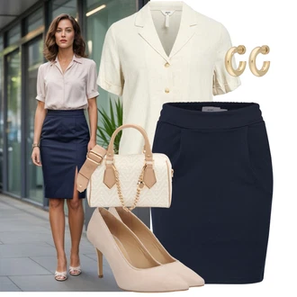 Léto Outfit s Tmav? modrá/Krémová/?lutá/Bílá Sukn? Pro Vysokou ?kolu/60tého Léta Sukn?/Krátká Sukn?/90tá Léta Sukn?/80tého Léta Sukn?/Moderní Sukn?/Pletená Sukn?/70tá Léta MiniSukn?/Tu?ková Sukn?/Unisex Sukn?/Sukn? boucle Ichi "Módní outfit pro volný ?as"