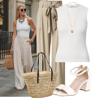 Vysoké Podpatky Outfit s Bílá/Krémová/Červená/Hnědá Bota Sandál s podpatkem/Sandál Na Širokém Podpatku About You "Módní outfit pro volný čas"