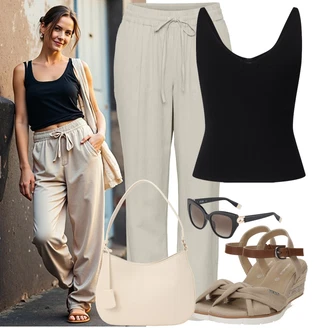 Východ Outfit s ?erná/Zelená/Hn?dá/Modrá/Fialová Tílko s o?ezem/Krátký Top/Halenka Bez Rukáv?/Top Se ?pagetovými Ramínky/Pletený top/Jednoduchý top JdY "Výrazný letní vzhled"Look: Skating, Východ, Jízda na koni, Tanec