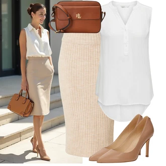 Outfity na podzim Plnější Postavou s Šedá/Bílá/Krémová Tunika Only "Hezký letní vzhled"