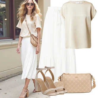 Výstřih kolem krku Outfit s Hnědá/Bílá/Béžová/Khaki/Zlatý Tričko nadměrné velikosti/Top Na Party/Tričko s vodopádovým výstřihem/Krátký Top/Halenek Top/Košilový Top/Jednoduchý Top/Tričko s krátkým rukávem Vila "Lehký outfit"