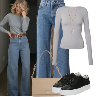 Outfity pro léto Od 50 let s Šedá/Béžová/Světle šedá Jednoduchý top/Roláková Košile about you x irinassw/irinassw "Letní Outfit"