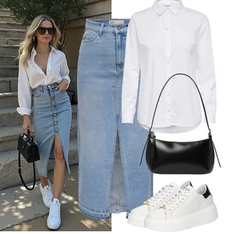 Léto Outfit s Modrá/Sv?tle modrá D?ínová vintage Sukn?/90tá Léta Sukn?/D?ínová Sukn? JdY "Letní Outfit"