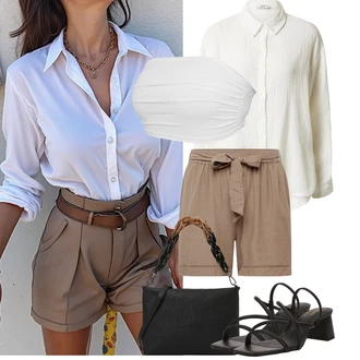 Outfity pro baculky Jaro s Bílá/Krémová Krátký Top/Tričko s vodopádovým výstřihem/Bustierový Top/Pánské boty/Jednoduchý top/Top Na Party/Zavinovací Tričko/Nezařazené About You "Tenue pour l'été"