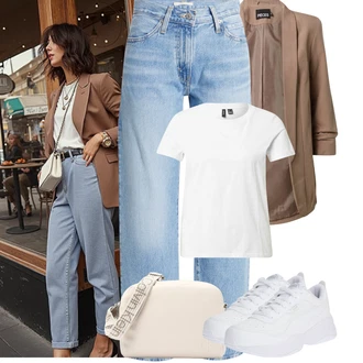 Outfit s Bílá/Šedá/Krémová Tričko/Mužské běžecké boty/Neformální tričko/Fancy tričko/Funkční tričko/Košile s potiskem/Tričko s krátkým rukávem/Sportovní tričko VERO MODA "Letní Outfit"