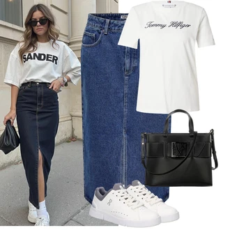 Outfity pro léto s Krémová/Bílá/Světle šedá/Šedá Úzká Teniska/Nízká Teniska/Skate Bota/Kožené Tenisky ON "Letní Outfit"