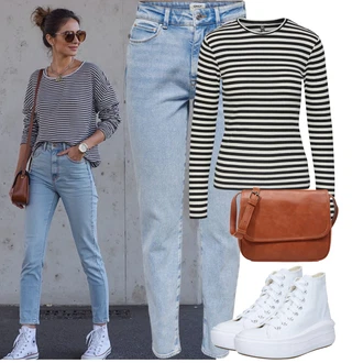 Outfity pro léto s Černá/Zelená/Bílá/Tmavě modrá/Hnědá Pruhované Tričko/Roláková Košile Pieces "Letní Outfit"