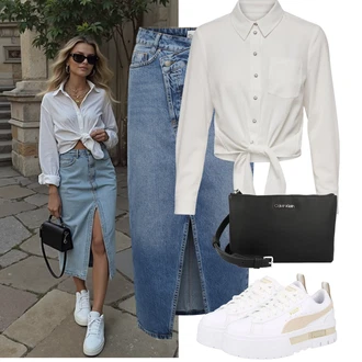 Outfity pro léto s Šedá/Bílá/Béžová Nízká Teniska/Teniska na platformě Puma "Letní Outfit"