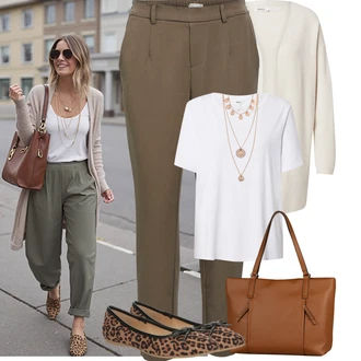 Outfity pro baculky Jaro s Khaki Plisovaná kalhoty/Navlékací Kalhoty/Twillová Kalhoty/Kalhoty se Štěrbinou/Obleková Kalhoty/Ležérní Kalhoty/Boyfriend Kalhoty/Bengaline Kalhoty/Business Kalhoty/Mušelínové kalhoty Object "Tenue pour l'été"