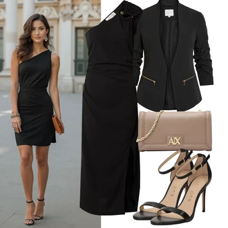 Elegantní Outfit s Černá Kožená Pánská Bund/Smokingové sako/Elegantní Sako/Krátké Sako/Neformální Sako/Blůzové Sako/Boyfriend Sako/Kožená bunda pro muže/Blejzrové Bund Vila "Tenue pour l'été"Look: Business, Šik, Kancelář, Elegantní, Klasické