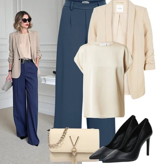 Outfity pro baculky Jaro s Šedá/Modrá/Světle modrá/Tmavě modrá Marlene Kalhoty/Mušelínové kalhoty/Palazzo Kalhoty/Kalhoty se Štěrbinou/Plisovaná Kalhoty/Plisovaná kalhoty Object "Tenue pour l'été"
