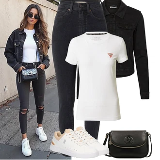 Outfity pro léto s Černá/Tmavě modrá Nezařazené Noisy may, Černá/Modrá/Tmavě modrá Kožená bunda/Termální Džíny/Džíny s Rozparkem/Zimní bunda/High Waist Džínové Kalhoty/Push up Džín levi's ®, Černá/Růžová Taška Přes Rameno/Klasická Taška Přes Rameno/Malá Taška/Brašna/Sportovní Taška Přes Rameno Kazar "Letní Outfit"