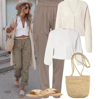 Outfity pro baculky Jaro s Bílá/Krémová Zavinování Halenka About You "Tenue pour l'été"