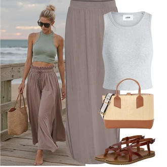 Výstřih kolem krku Outfit s Šedá/Stříbrný/Světle šedá Top Tílko s ořezem/Tričko s grafikou/Pánské boty/Halenka Bez Rukávů/Krátký Top jjxx "Outfit na léto"