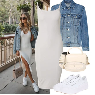 Outfity pro baculky Jaro s Béžová/Bílá Taška Přes Rameno/Brašna/Malá Taška/Taška/Kancelářská Taška/Taška na Macbook/Průhledná taška/Obchodní Taška Tommy Jeans "Tenue pour l'été"