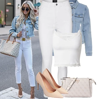 Outfity pro zábavu s Šedá/Krémová/Bílá Kalhoty Tregíny/Legíny s Rozparkem/Jeggings/Termo Kalhoty/Skinny Kalhoty/Legíny s Vysokým Pasem VERO MODA "Letní Outfit"