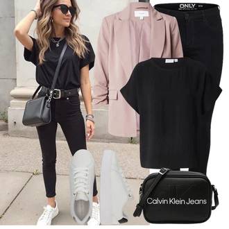 Dlouhé Outfit s Černá Jeggings/Skinny Kalhoty/Džínové Legíny/Tregíny Only, Černá/Zelená/Modrá/Fialová/Hnědá/Červená Pánská taška/Klasická Taška Přes Rameno/Malá Taška/Sportovní Taška Přes Rameno/Taška Calvin Klein "Tenue pour l'été"