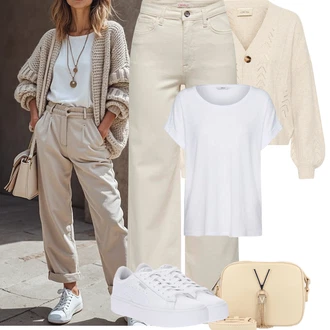 Dlouhé Outfit s Béžová/Khaki Džín s Širokou Nohavicí/Džíny Volného Střihu/Džíny Culottes/Džíny s Rozparkem Only "Letní Outfit"