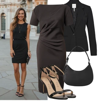Krátká Outfit s Černá Bavlněný Sako/Elegantní Sako/Teplákový blejzr/Krátké Sako/Boyfriend Sako/Blejzrové Bund/Kožená Pánská Bund/Neformální Sako/Kožená bunda pro muže/Pletený Sako/Kožená bunda Object "Tenue pour l'été"