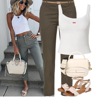 Dlouhé Outfit s Béžová/Bílá Taška Přes Rameno/Brašna/Malá Taška/Taška/Kancelářská Taška/Taška na Macbook/Průhledná taška/Obchodní Taška Tommy Jeans "Tenue pour l'été"