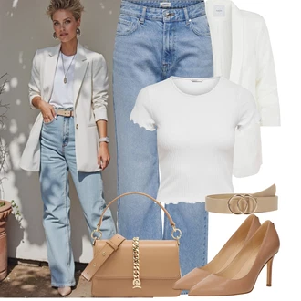 Outfity pro léto Úzký s Šedá/Bílá/Růžová/Krémová/Fialová/Stříbrný Jednoduchý top/Zkrácený Top/Krátký Top/Pletené tričko/Síťované tričko/Tričko s krátkým rukávem/Krátký top/Mužské běžecké boty Only "Tenue pour l'été"