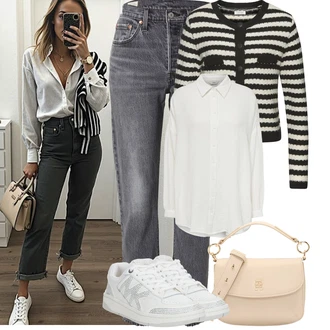 Outfity pro zábavu Elegantní, Sportovní s Béžová Bagetová taška/Klasická Taška Přes Rameno/Dopisová peněženka/Malá Taška/Brašna/Sportovní Taška Přes Rameno Tommy Hilfiger, Bílá/Krémová/Šedá Teniska se Třpytkami/Kožené tenisky/Nízká Teniska/Úzká teniska/Letní tenisky/Vintage teniska MICHAEL Michael Kors "Letní Outfit"Look: Rad, Šik, Cool, Elegantní, Kancelář, Princezny, Estetika, S Metall, Skater, Sportovní, Steampunk, Techno, Unisex