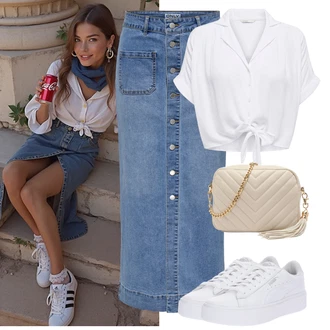Outfit s Šedá/Bílá/Krémová Halenka a Tunika/Halenka Móda Pro Plnoštíhlou Only "Tenue pour l'été"